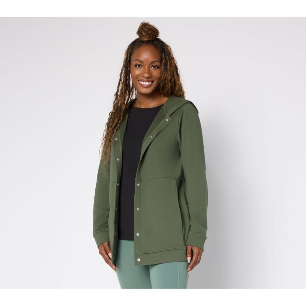 Denim & Co. Women's Petite Jacket PS Active Brushed Back French Green